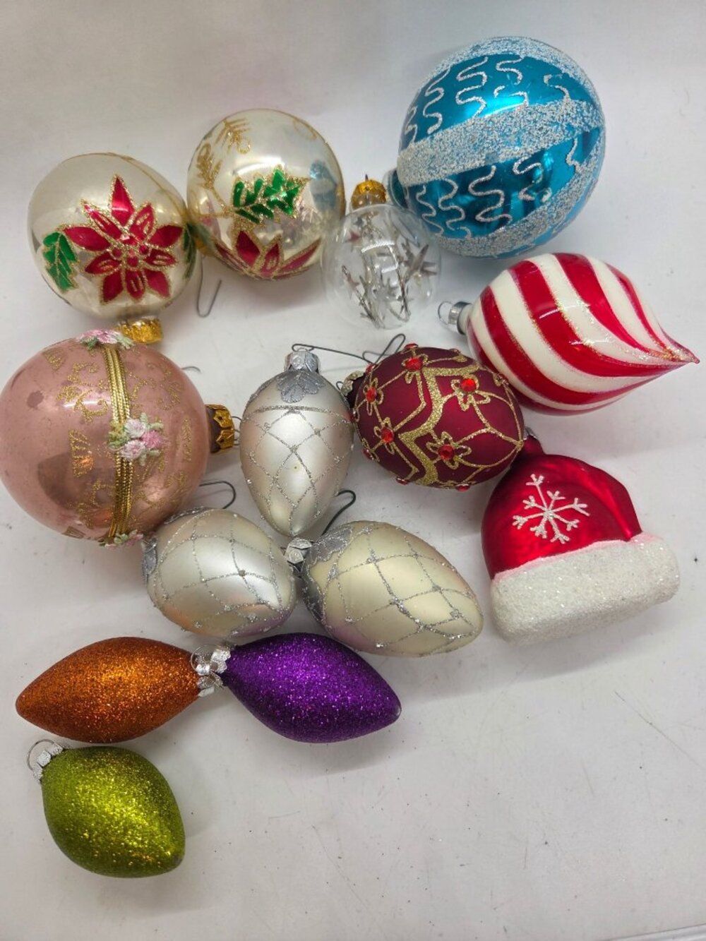 VTG Glass Christmas Ornament Set Assorted Glitter Classic Holiday Decor